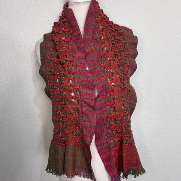 Hand Crafted Weaved & Braided Multi Colored Raw Silk Scarf Fringe New Unisex - Picture 2 of 16